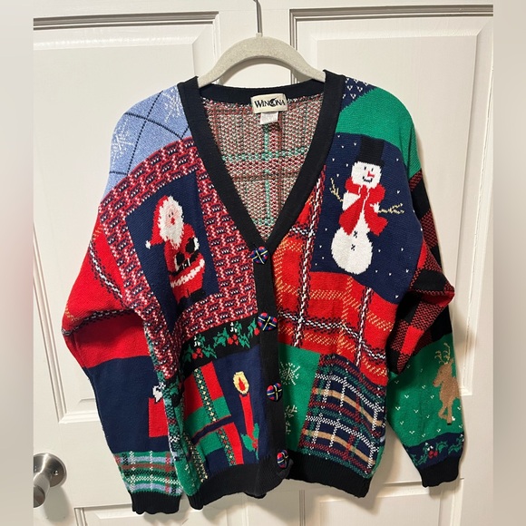 Winona Knit Christmas ugly cardigan vintage cotton sweater womens size medium m - Picture 1 of 6